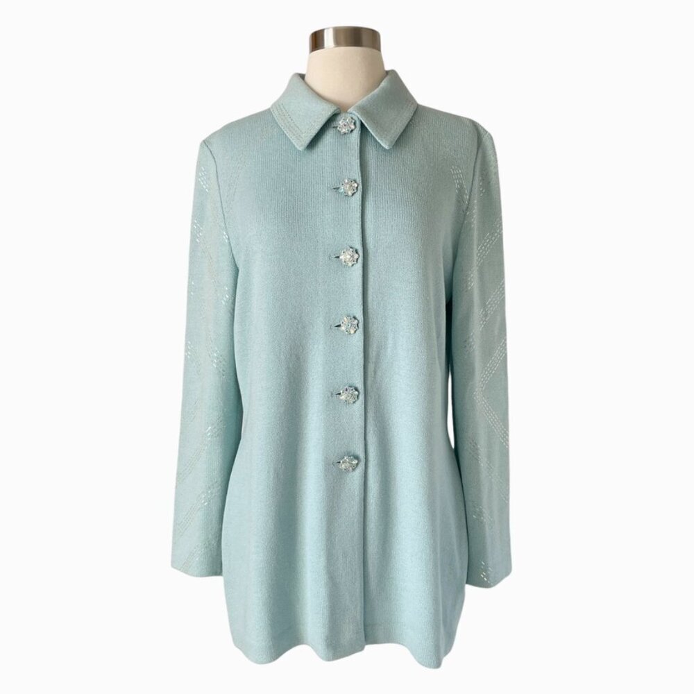 St John Evening Paillette Knit Jacket 8 Soft Blue Embellished Elegant - Picture 10 of 10